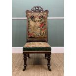 VICTORIAN ROSEWOOD & NEEDLEPOINT-UPHOLSTERED SIDE CHAIR, foliate carved cresting rail, padded back