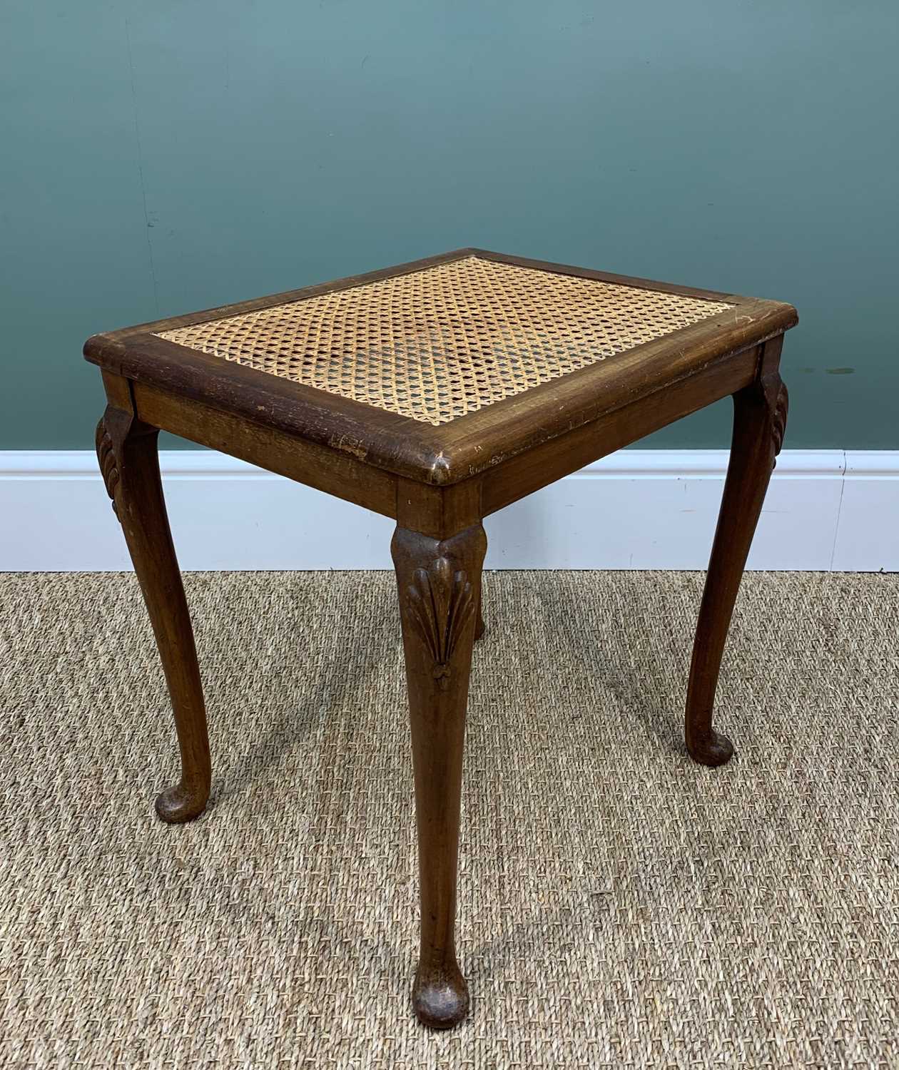 EDWARDIAN RATTAN CANED DRESSING STOOL, with 1969 investiture red cushion with gold braid and - Image 3 of 6