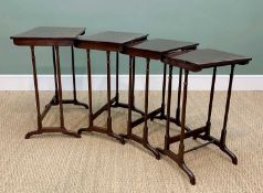 SET OF REGENCY STYLE MAHOGANY & SATINWOOD CROSSBANDED QUARTETTO TABLES, largest 56 x 38cms