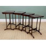 SET OF REGENCY STYLE MAHOGANY & SATINWOOD CROSSBANDED QUARTETTO TABLES, largest 56 x 38cms