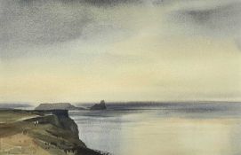 ‡ JONATHAN TAYLOR (British, b. 1962) watercolour - Worm's Head, signed and dated '95, framed and