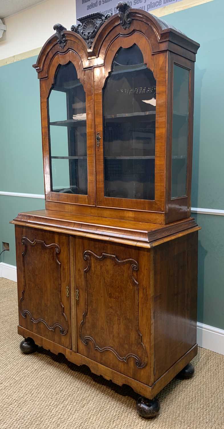 ANTIQUE DUTCH WALNUT CABINET, the upper portion with double domed cornice, glazed panel doors, on an - Image 3 of 5