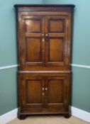 19TH CENTURY NORTH WALES OAK STANDING CORNER CUPBOARD, with mahogany crossbanding and barber's