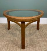 VINTAGE NATHAN TEAK 'ASTRO' COFFEE TABLE, c. 1970s, with inset glass top 76w 44h cms Comments: minor