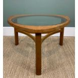 VINTAGE NATHAN TEAK 'ASTRO' COFFEE TABLE, c. 1970s, with inset glass top 76w 44h cms Comments: minor