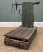FRENCH POTATO SCALE, by Fayard Freres, painted green wood and wrought iron strapwork with balance