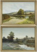 GEORGE OYSTON (British, 1860-1937) pair of watercolours - rural scenes of sheep grazing and