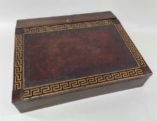EARLY 19TH CENTURY ROSEWOOD & BOXWOOD INLAID WRITING BOX, tooled leather inlaid and angled top