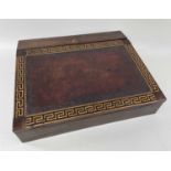 EARLY 19TH CENTURY ROSEWOOD & BOXWOOD INLAID WRITING BOX, tooled leather inlaid and angled top