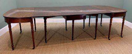 REGENCY MAHOGANY D-END DINING TABLE, with drop flap centre section, double reeded top above