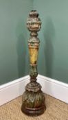 INDIAN POLYCHROME CARVED WOOD CANDLESTICK, 79cm high