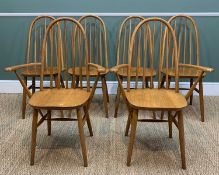 SET SIX PRIORY OF MANCHESTER ERCOL-STYLE WINDSOR DINING CHAIRS including two armchairs, solid ash