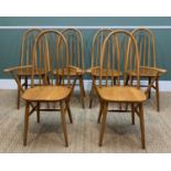 SET SIX PRIORY OF MANCHESTER ERCOL-STYLE WINDSOR DINING CHAIRS including two armchairs, solid ash