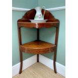 EARLY 19TH CENTURY MAHOGANY CORNER WASH STAND, with associated Copeland floral painted water jug and