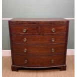 19TH CENTURY MAHOGANY BOWFRONT CHEST, rosewood crossbanded frieze, fitted 2 short and 3 long drawers