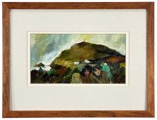 ‡ GILL WATKISS (British born 1938) gouache - entitled verso 'Summer evening Cape Cornwall, signed