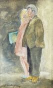 GEORGE CHAPMAN oil on board - two standing figures, signed, 31 x 19cmsProvenance: consigned by the
