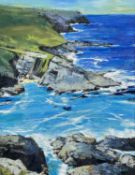 ‡ NEIL DAVIES (British 20th century) oil on board - entitled verso 'Frothing sea, The Enys,