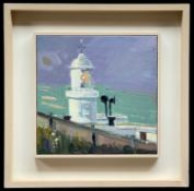 ‡ GARY LONG (British born 1945) oil on board - entitled verso 'Pendeen watch', signed, framed, 41
