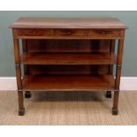 19TH CENTURY MAHOGANY BUFFET, moulded rectangular top above three frieze drawers, panelled back