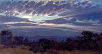 ‡ DAVID WOODFORD oil on card - entitled verso 'Evening Sky', signed and dated 1997, 12 x