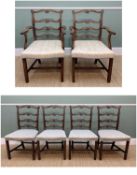 SET OF SIX GEORGE III STYLE LADDER-BACK DINING CHAIRS, looped crossbars, stuff-over serpentine seats