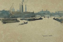 ‡ WALLACE WOOD (British, 1989-1970) watercolour - 'From Blackfriars Bridge', view along the