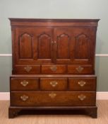 EARLY 19TH CENTURY OAK 'CARMARTHEN COFFER' ON STAND, shallow cornice above pair ogee panelled