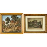 TWO 19TH CENTURY SAND PICTURES, comprising a small view of Carisbrook Castle, Isle of Wight,