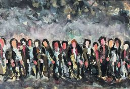 JACK JONES (Welsh, 1922-1993) gouache on telephone directory - figures in a choir painted onto