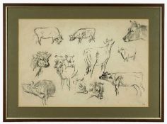 ‡ MICHAEL LYNE (British, 1912-1989) charcoal studies - cattle, number (7/27), together with a COA