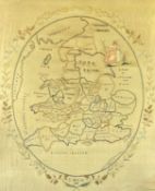 GEORGE III SILKWORK MAP 'SAMPLER' OF "ENGLAND & WALES", by S. White, dated 1801, with seated