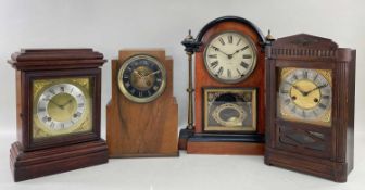 FOUR LATE 19TH/EARLY 20TH CENTURY CLOCKS, including a French art deco mantel clock with visible