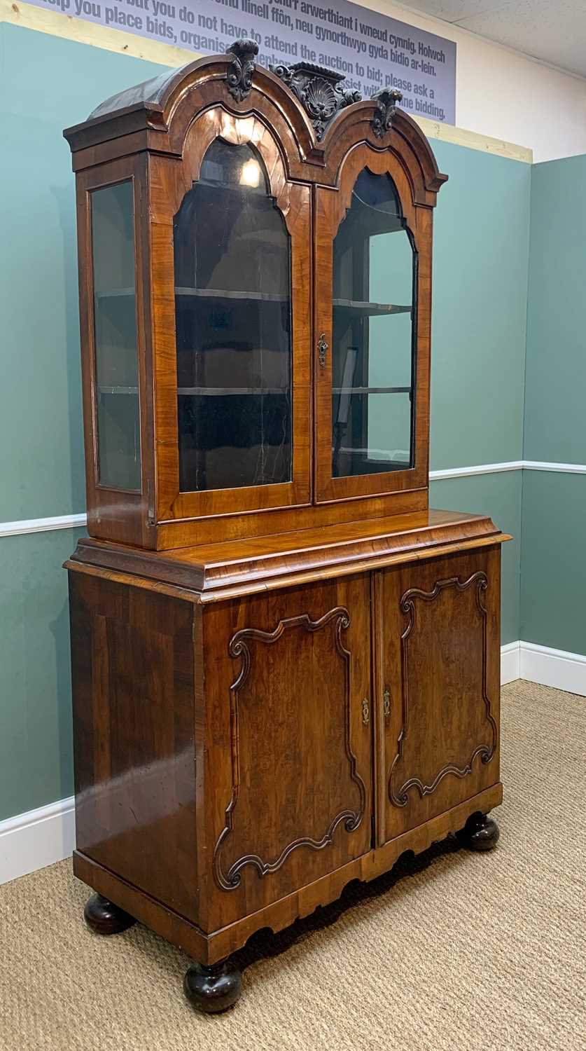 ANTIQUE DUTCH WALNUT CABINET, the upper portion with double domed cornice, glazed panel doors, on an - Image 2 of 5