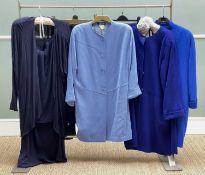 DESIGNER CLOTHING: assorted Jean Muir clothing including black crepe skirt, navy long jacket and