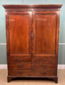 19TH CENTURY MAHOGANY & ROSEWOOD CROSSBANDED WARDROBE, a dentil cornice above fluted frieze,