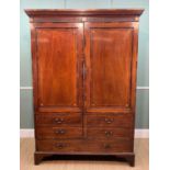 19TH CENTURY MAHOGANY & ROSEWOOD CROSSBANDED WARDROBE, a dentil cornice above fluted frieze,