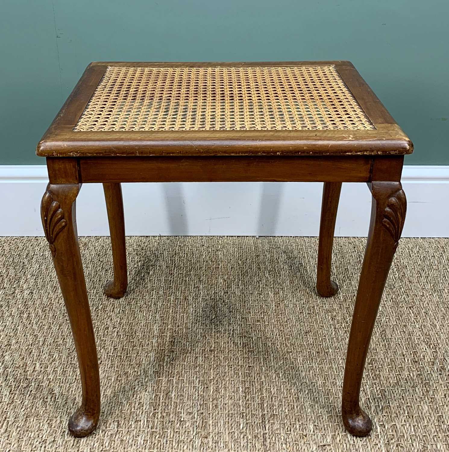 EDWARDIAN RATTAN CANED DRESSING STOOL, with 1969 investiture red cushion with gold braid and - Image 2 of 6