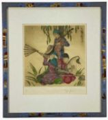‡ ELYSE ASHE LORD (British 1900-1971) coloured limited edition (59/100) etching - trio of oriental