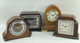 FOUR EARLY 20TH CENTURY OAK MANTEL CLOCKS (4) Comments: repairs and replacements, inspection