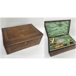 VICTORIAN BURR WALNUT TUNBRIDGEWARE WORK BOX, original green paper and silk lined interior, with