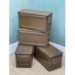 SET OF FOUR STEEL AMMUNITION BOXES, painted khaki, 50cm long (4)