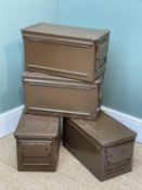 SET OF FOUR STEEL AMMUNITION BOXES, painted khaki, 50cm long (4)