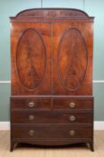 REGENCY MAHOGANY LINEN PRESS, arched reeded tablet above oval reeded panelled cupboard doors,