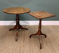 TWO 19TH CENTURY TRIPOD TABLES, comprising oak circular top table on baluster turned column and