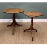 TWO 19TH CENTURY TRIPOD TABLES, comprising oak circular top table on baluster turned column and