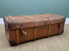 COMPRESSED FIBRE & WOOD-BOUND TRUNK, with leather handles and Great Western Railway First Class