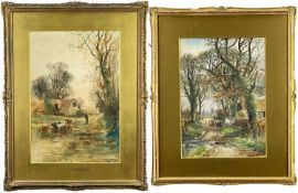 H C FOX (British, 1855-1929) two watercolours - rural farm scenes, entitled 'Lane Near Warwick',