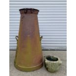 MEADOWLANDS MILK LTD. CHURN, 91cm h and stone mortar (2)