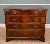 EARLY GEORGIAN-STYLE WALNUT FEATHER BANDED CHEST, broad crossbanded mulded top above four